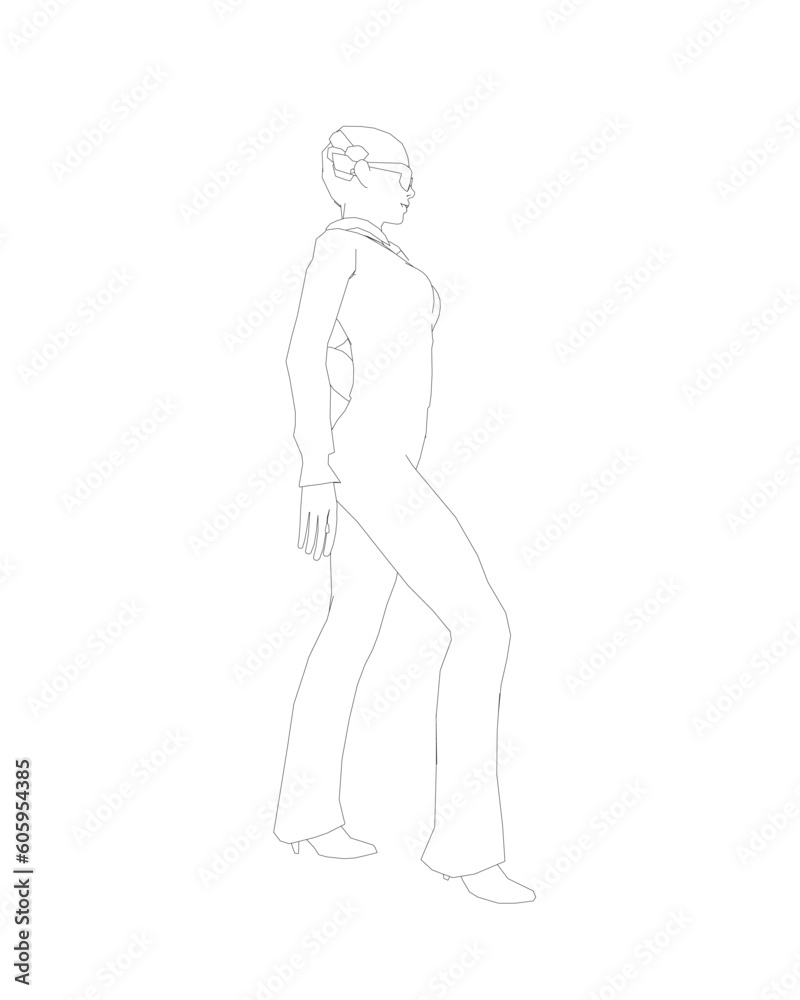 Fototapeta premium Portrait of woman in sunglasses. Vector minimalistic illustration for social media stories, logo, poster, print, cover, postcard, banner. Female figure outline. Contour of a girl in a business suit.