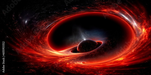 Fototapete Artist's rendition of a black hole, demonstrating its immense gravitational pull and its ability to bend light