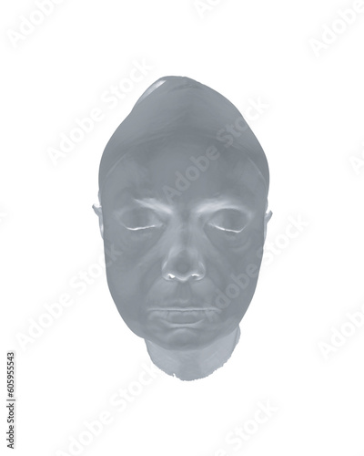 Polygonal model of the head of an elderly woman. Face with closed eyes. 3D. Vector illustration..