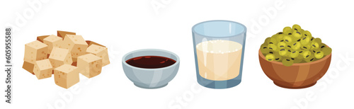Soy Sauce, Bean, Milk and Tofu Cheese Vector Set