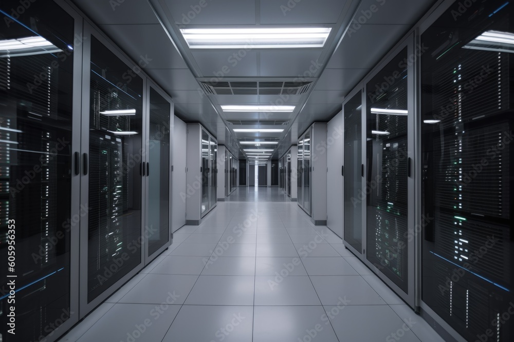 modern data center, with sleek and clean design, for high-tech companies and startups, created with generative ai modern data center, with sleek and clean design, for high-tech companies and startups, created with generative ai