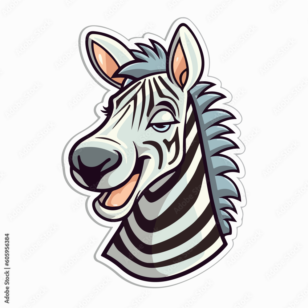 Cute funny zebra on a white background. 2d vecktor illustration
