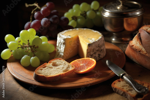 Cheese and grapes created with Generative AI technology