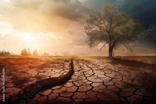 Dry cracked ground due to global warming created with Generative AI technology