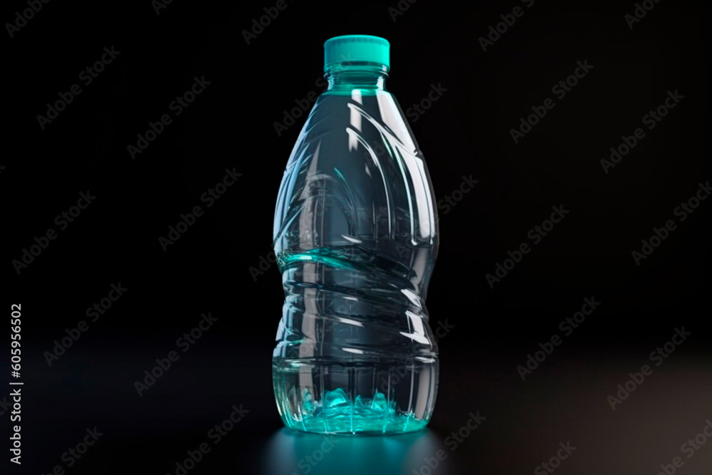 Plastic bottle of water on black background created with Generative AI technology Plastic bottle of water on black background created with Generative AI technology