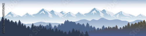 Landscape graphic with mountains for use as a template for flyer or for use in web design.