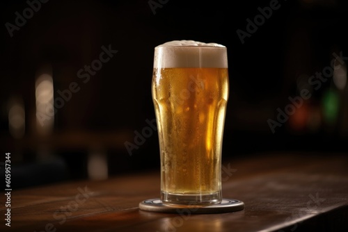 draught beer served in the traditional pint glass, with foamy head and rich flavor, created with generative ai
