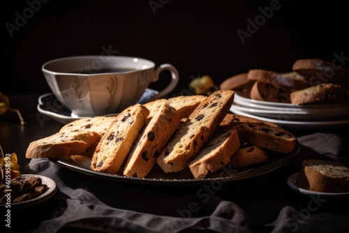 plate of cookies and biscotti, ready for breakfas, created with generative ai photo