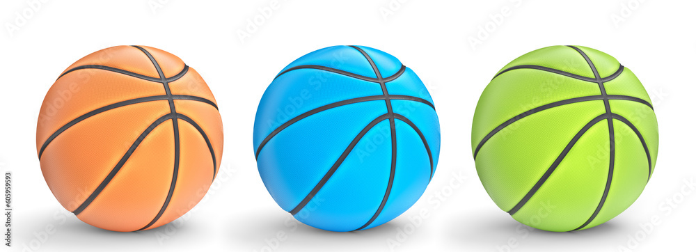 Set of basketball balls isolated on white background