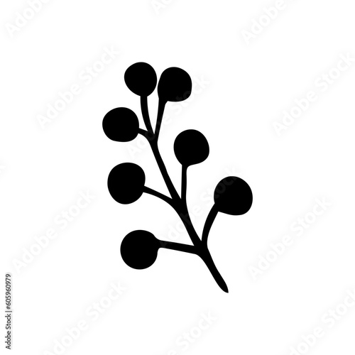 Vector clipart branch with berries in doodle style. Hand drawn isolated on white background.