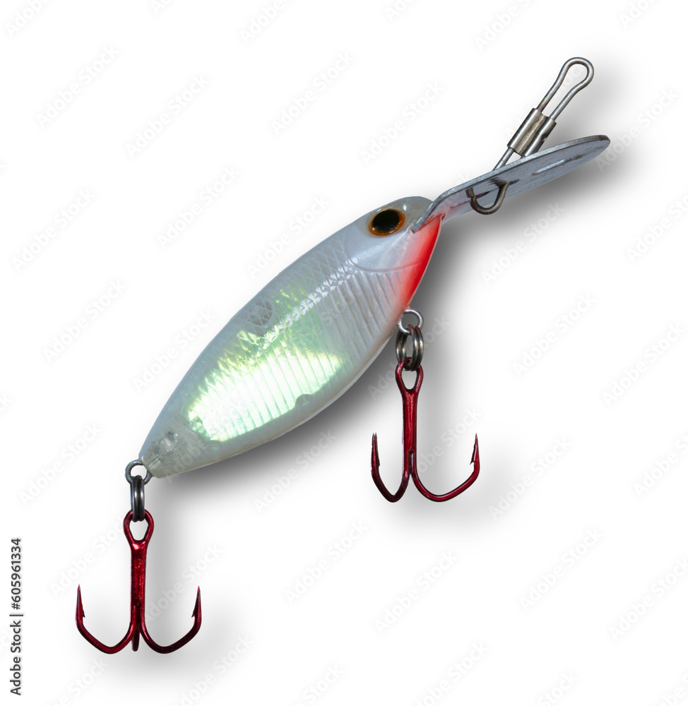 Shadow below a glowing white artificial fishing crankbait Shadow below a glowing white artificial fishing crankbait