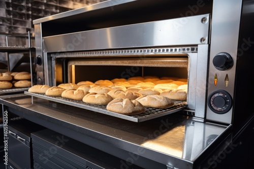 a commercial oven with a heated stone baking tray, ready to bake artisan bread, created with generative ai