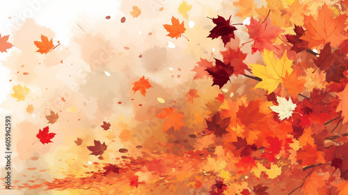 Autumn background with a falling leafs in a red and orange colors
