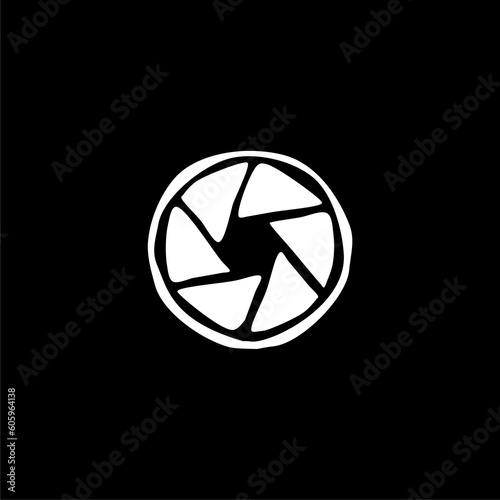  Lens icon hand drawn on black background