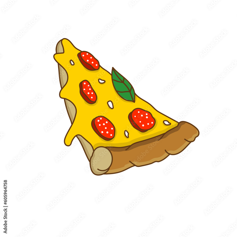 Cheesy Delight A Pizza Slice Illustration on a Pure White Background Cheesy Delight A Pizza Slice Illustration on a Pure White Background