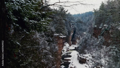 Sandstone Gorge Of Ausable Chasm During Winter Near Keeseville, New York, United States. Tilt-down photo