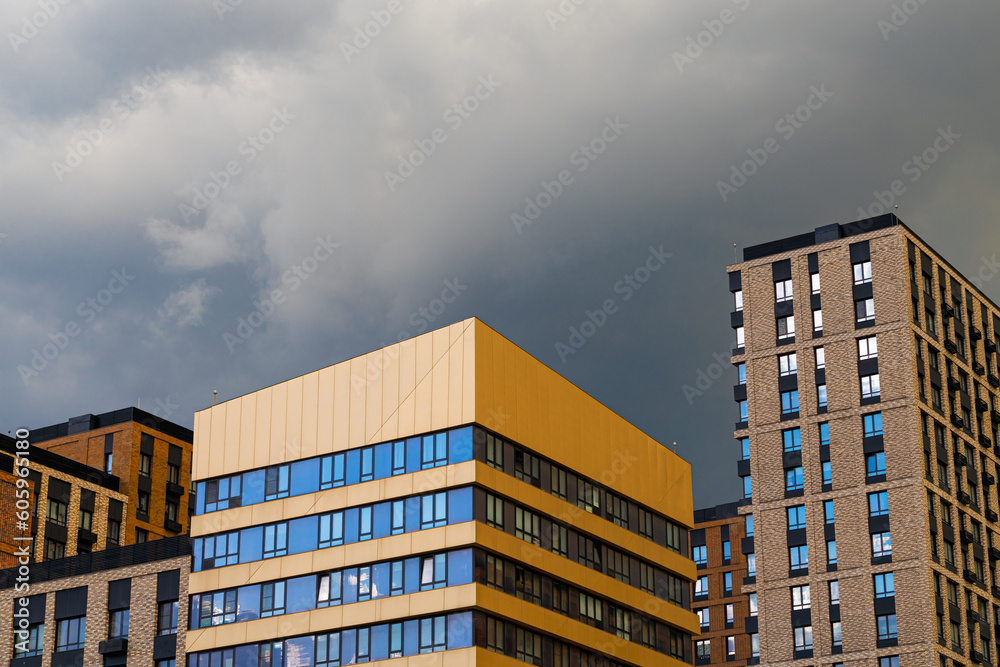 Moscow, Russia - May 11, 2023: thunderstorm in the city.