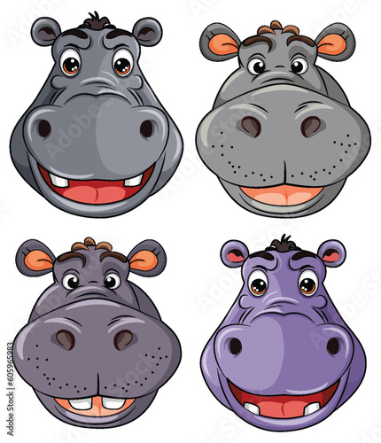 Set of hippo cartoon character