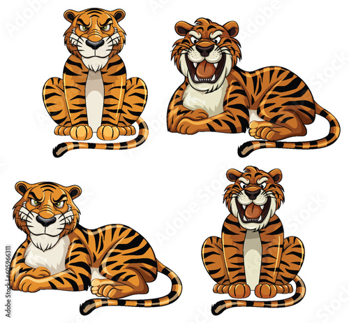 Set of tiger cartoon in different pose
