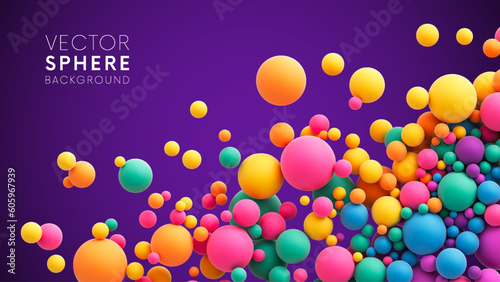 Abstract composition with many colorful random flying spheres. Colorful rainbow matte soft balls in different sizes. Vector background