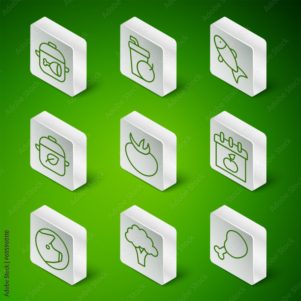Set line Chicken leg, Broccoli, Cooking pot and chicken, Tomato, Vegan food diet, Fresh smoothie, Pig and World Vegetarian day icon. Vector Set line Chicken leg, Broccoli, Cooking pot and chicken, Tomato, Vegan food diet, Fresh smoothie, Pig and World Vegetarian day icon. Vector
