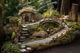 fairy garden, with a whimsical stone bridge and enchanted plants, created with generative ai