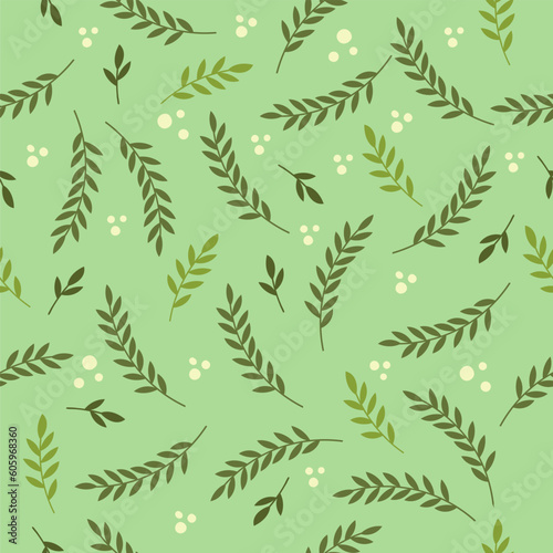 Brunches and leaves  seamless pattern. Hand-drawn small leaf silhouettes in blue shades allover print