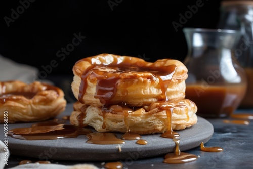 warm flaky puff pastry turnover topped with rich caramel sauce, created with generative ai