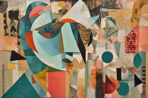 cubist collage with cut-and-paste elements, created with generative ai