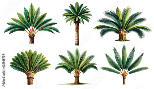 Vintage set of palm trees. Generative Ai