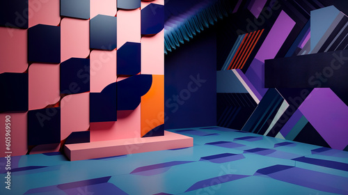 Fototapeta Naklejka Na Ścianę i Meble -  サイケデリック抽象模様の3Dステージ背景　Generative AI