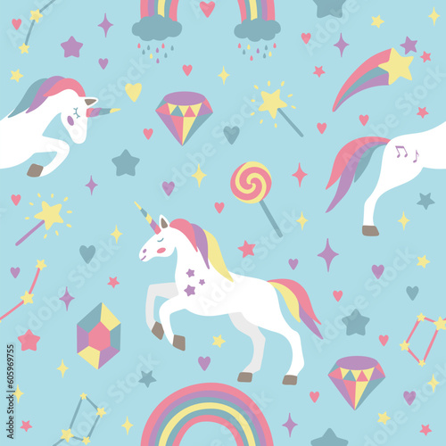Seamless background with unicorns. Perfect for kids design  fabric  packaging  wallpaper  textile  apparel