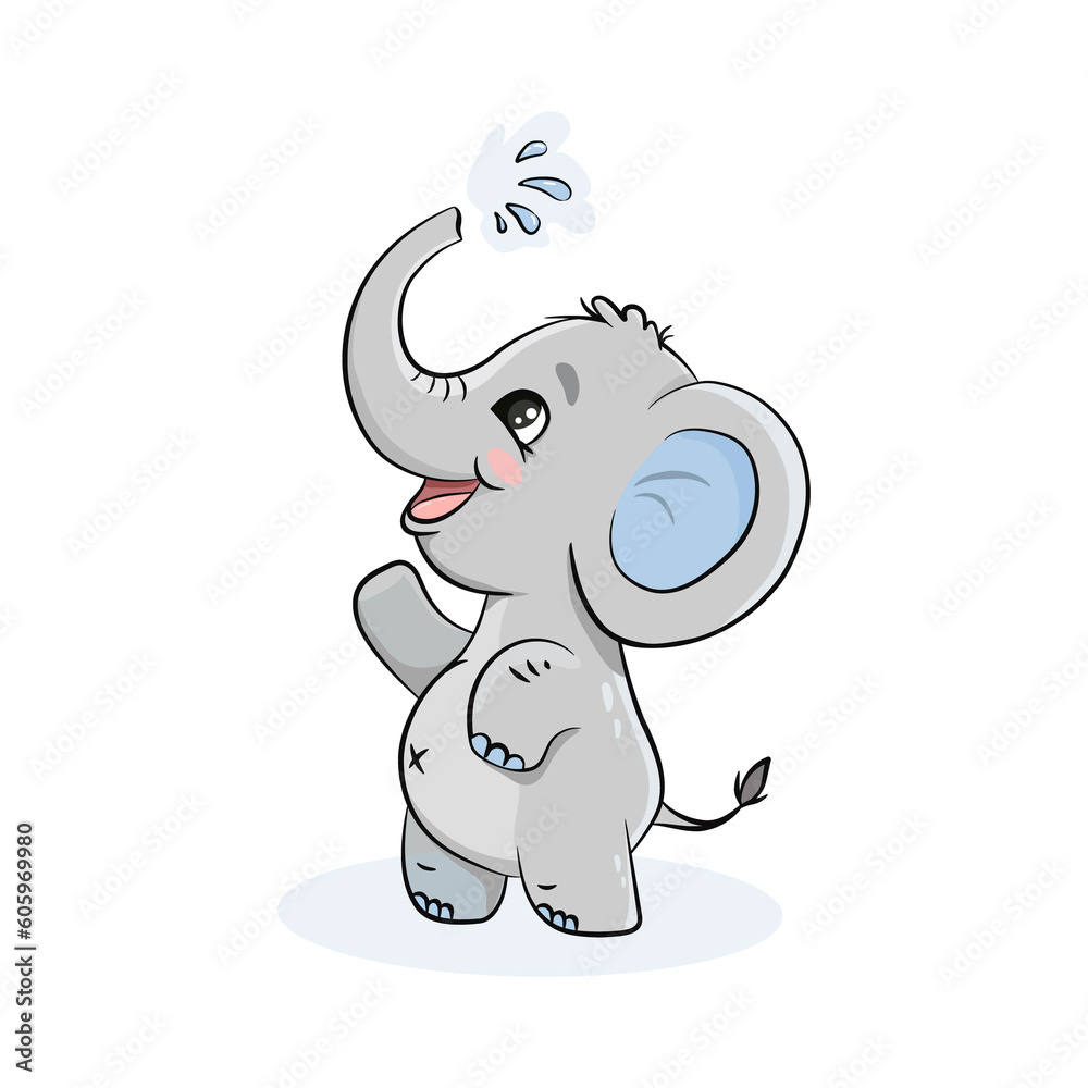 Cute cartoon elephant poured water from his trunk. Cute cartoon elephant poured water from his trunk.