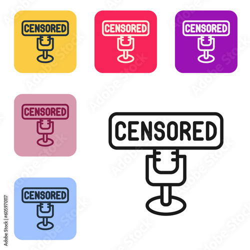 Black line Censored stamp icon isolated on white background. Set icons in color square buttons. Vector