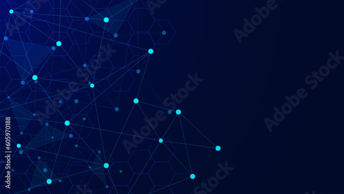 Scientific hexagon pattern with dots and lines connection. Molecule structure for medical, chemistry, science, social network and technology background.