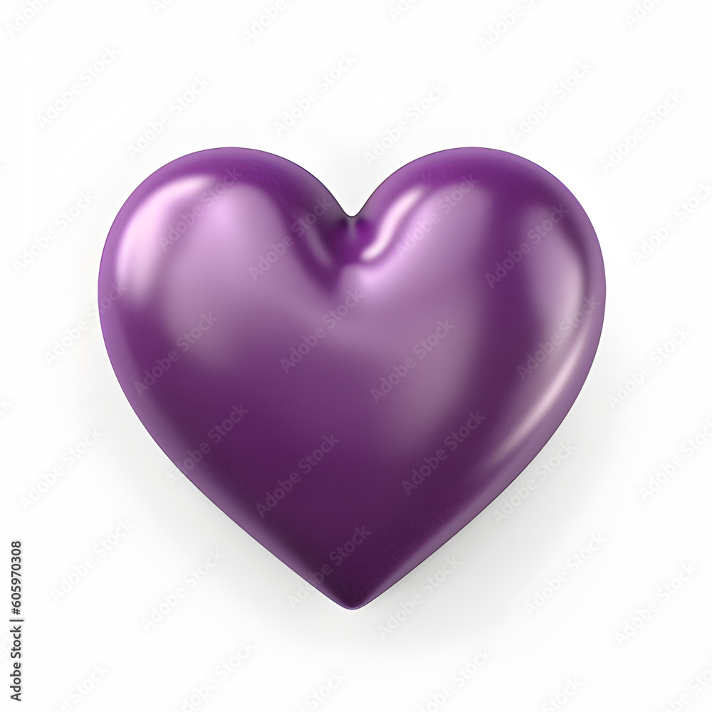 Purple heart isolated on white background. Generative AI.