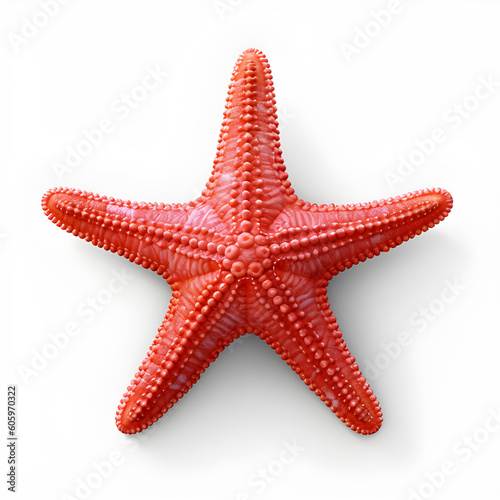 Red starfish isolated on white background. Generative AI.