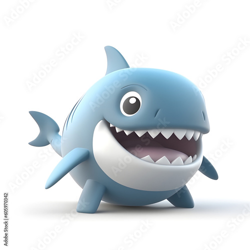 Cute shark isolated on background 3d rendering.