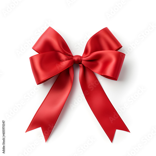 Red ribbon isolated on white background. Generative AI.
