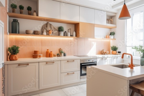 a brightly-lit kitchen with warm and welcoming tones, created with generative ai © Natalia