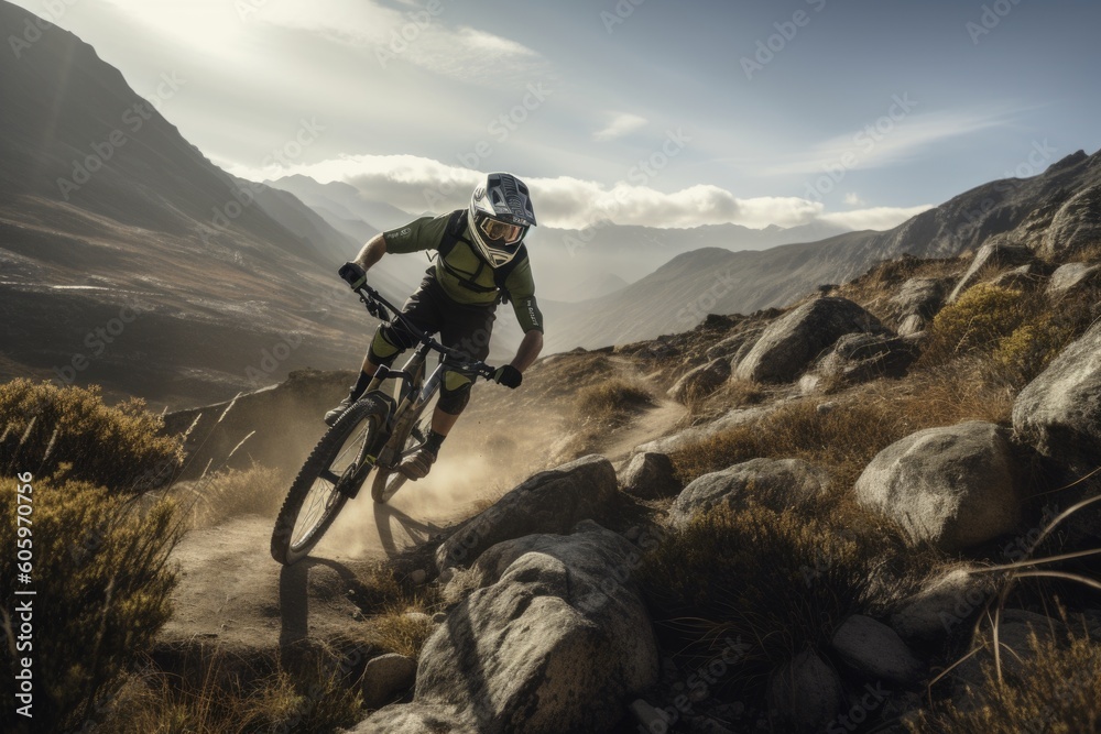 mountain biker taking on steep and challenging terrain, created with generative ai mountain biker taking on steep and challenging terrain, created with generative ai