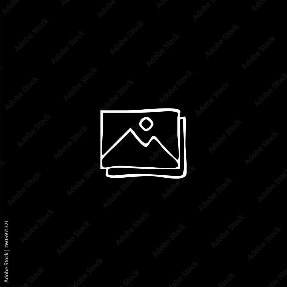 Picture icon hand drawn isolated on black background Picture icon hand drawn isolated on black background