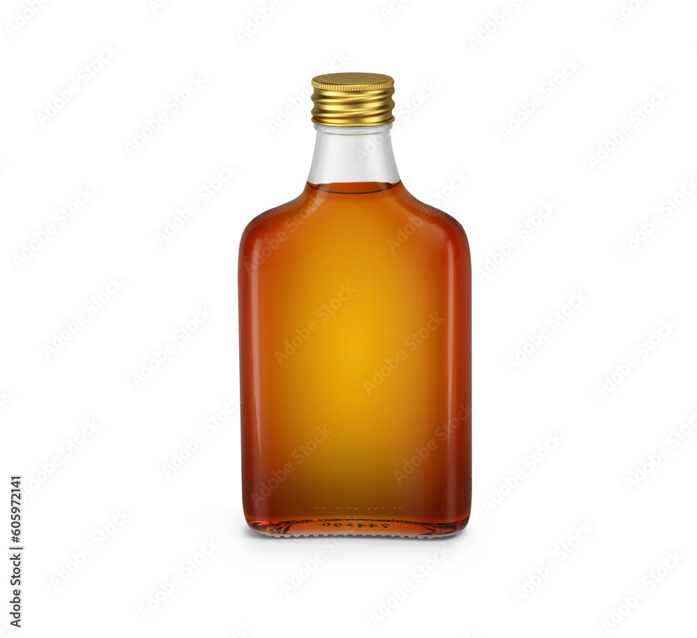 Flint Flask Flat Liquor Bottle With Amber Liquid 3D Rendering Flint Flask Flat Liquor Bottle With Amber Liquid 3D Rendering