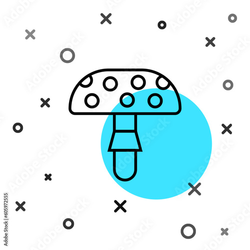 Black line Amanita muscaria or fly agaric hallucinogenic toadstool mushroom icon isolated on white background. Spotted poisonous mushroom. Random dynamic shapes. Vector