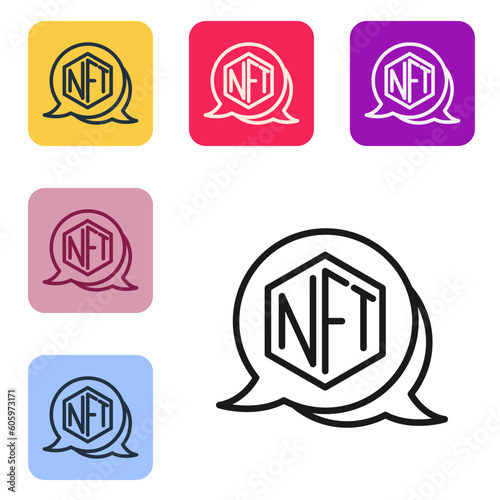 Black line NFT Digital crypto art icon isolated on white background. Non fungible token. Set icons in color square buttons. Vector