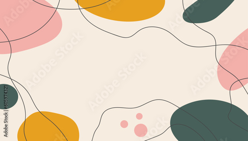 Minimal aesthetic vector banner. Abstract hand drawn organic shapes and curve lines on beige background. Contemporary social media cover template in boho style with copy space for text