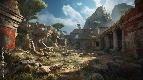 An ancient archaeological site showcasing ruins and artifacts from a bygone era Generative AI
