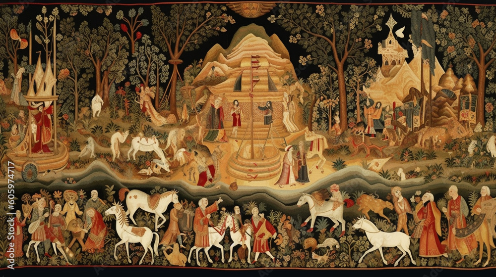 A stunning tapestry depicting mythological stories and cultural symbols Generative AI