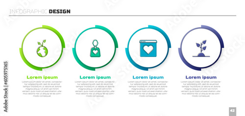 Set Volunteer team planting trees, , Dating app online and . Business infographic template. Vector