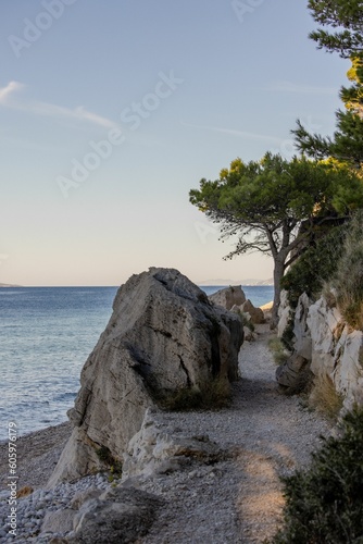 Vertical shot of the coastal landscape in Makarska, Croatia